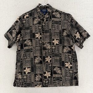 ONO & Company Shirt Mens XL Black Hawaiian Aloha Floral Button Front Silk Blend